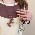 Plush Beaded Leather Dog Pendant Necklace Cute Cartoon Animal Vacation Style Collarbone Choker view 2