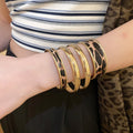 European American Leopard Print Leather Open Cuff Bangle 4 Piece Fashion Round Bracelet view 3