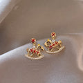 Light Luxury Alloy Enamel Pony Stud Earrings With Rhinestone Cartoon Horse Design view 3