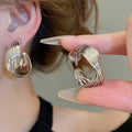 Copper Twisted Spiral Round Hoop Earrings Geometric Minimalist Western Style Ear Clips view 4