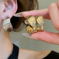 Copper Twisted Spiral Round Hoop Earrings Geometric Minimalist Western Style Ear Clips view 2