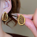 Leopard Print Leaf Geometric Alloy Stud Earrings, Minimalist European Style Jewelry view 3