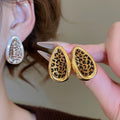 Leopard Print Leaf Geometric Alloy Stud Earrings, Minimalist European Style Jewelry view 1