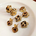 18K Gold Plated Copper Heart Square Leopard Print Stud Earrings For Women Maillard Style view 3