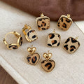 18K Gold Plated Copper Heart Square Leopard Print Stud Earrings For Women Maillard Style view 1