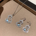 Light Luxury Faux Pearl Zircon Flower Gourd Pendant Necklace And Earrings Jewelry Set view 3