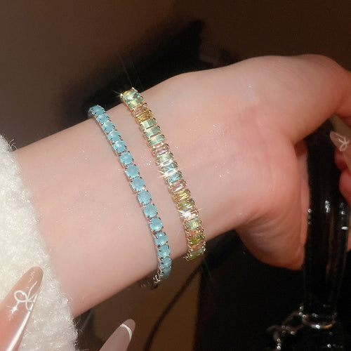 Light Luxury Copper Zircon Crystal Square Rectangle Clasp Bangle For Women