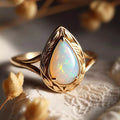 Korean Waterdrop Faux Opal Ring For Women Elegant Metal Texture Single Band Jewelry view 1