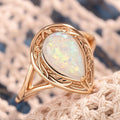Korean Waterdrop Faux Opal Ring For Women Elegant Metal Texture Single Band Jewelry view 2