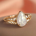 Korean Minimalist Water Drop Leaf Ring For Women French Style Faux Opal Stackable Jewelry view 3