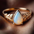 Korean Minimalist Water Drop Leaf Ring For Women French Style Faux Opal Stackable Jewelry view 1
