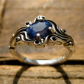Women Vintage Distressed Ocean Wave Ring With Imitation Blue Sapphire New Chinese Style view 2