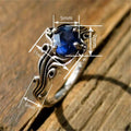 Women Vintage Distressed Ocean Wave Ring With Imitation Blue Sapphire New Chinese Style view 4
