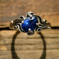 Women Vintage Distressed Ocean Wave Ring With Imitation Blue Sapphire New Chinese Style view 3