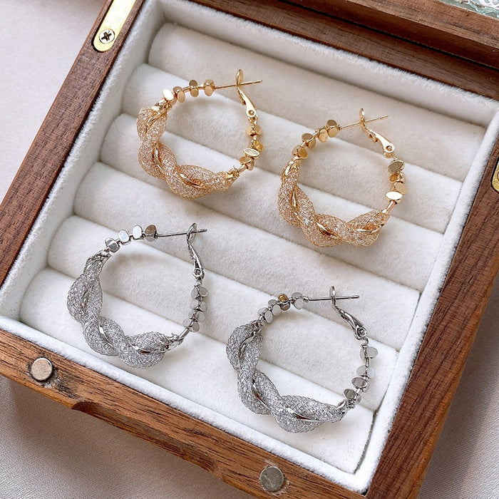 Korean Style Copper Geometric Round Cross Wrap Hoop Earrings Minimalist Metal Statement Jewelry