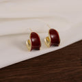 18K Gold Plated Copper C Shape Concave Enamel Stud Earrings With Silver Posts Vintage Geometric Design view 4