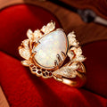 Women Leaf Water Drop Imitation Opal Ring Classical Elegant Metal Fashion Jewelry view 3