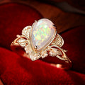 Metal Faux Opal Rhinestone Ring For Women 3D Textured Leaf French Style Fashion Jewelry view 2