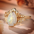Metal Faux Opal Rhinestone Ring For Women 3D Textured Leaf French Style Fashion Jewelry view 3