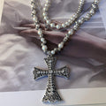 Light Luxury Alloy Rhinestone Pearl Beaded Cross Pendant Sweater Necklace For Women view 2