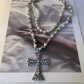 Light Luxury Alloy Rhinestone Pearl Beaded Cross Pendant Sweater Necklace For Women view 4