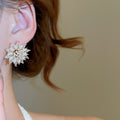 18K Gold Plated Silver Post Zircon Faux Pearl Flower Stud Earrings For Women Light Luxury Elegant Jewelry view 4