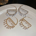 Copper Zircon Inverted E Trapezoid Hollow Drop Earrings For Women, European Geometric Stud Style view 2