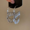 Copper Zircon Inverted E Trapezoid Hollow Drop Earrings For Women, European Geometric Stud Style view 4