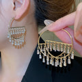Copper Zircon Inverted E Trapezoid Hollow Drop Earrings For Women, European Geometric Stud Style view 1