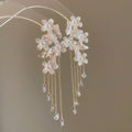 French Palace Style Alloy Butterfly Flower Chain Tassel Crystal Drop Earrings view 4