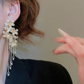 French Palace Style Alloy Butterfly Flower Chain Tassel Crystal Drop Earrings view 3