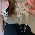 French Palace Style Alloy Butterfly Flower Chain Tassel Crystal Drop Earrings view 1