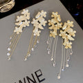 French Palace Style Alloy Butterfly Flower Chain Tassel Crystal Drop Earrings view 2
