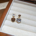 Light Luxury Copper Zircon Enamel Heart Asymmetric Pendant Stud Earrings view 4