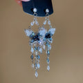 Sparkling Crystal Butterfly Tassel Drop Earrings With Silver Needle Posts, Light Luxury Style view 2