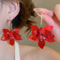Vacation Style Resin Flower Geometric C Shape Pendant Hoop Earrings With Silver Posts view 1