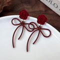 Flocked Rose Flower Bow Stud Earrings For Women Sweet Vacation Style Silver Needle Jewelry view 1