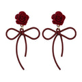 Flocked Rose Flower Bow Stud Earrings For Women Sweet Vacation Style Silver Needle Jewelry view 5