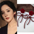Flocked Rose Flower Bow Stud Earrings For Women Sweet Vacation Style Silver Needle Jewelry view 2