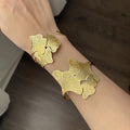 Stainless Steel Ginkgo Leaf Open Bangle For Women Minimalist European Style Jewelry view 1