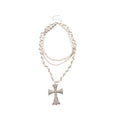 Light Luxury Glass Crystal Rhinestone Beaded Geometric Cross Multi Layer Sweater Necklace view 5