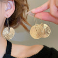 Round Textured Metal Geometric Hook Drop Earrings For Women European American Style view 1