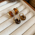 Vintage Maillard Style Tiger Eye Stone Geometric Round Beaded Pendant Drop Earrings view 4