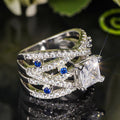 Luxury Square Cross Line Ring For Women With Faux Sapphire, Elegant Statement Jewelry Accessory view 2