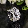 Luxury Square Cross Line Ring For Women With Faux Sapphire, Elegant Statement Jewelry Accessory view 3
