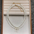 Sparkling Zircon Faux Pearl Beaded Bow Sweater Necklace Elegant Light Luxury Choker For Women view 2