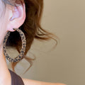Retro Maillard Leopard Print Flocked Fabric Geometric Pendant Hoop Earrings for Women view 3