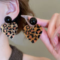 Acrylic Leopard Print Heart Flower Drop Earrings Maillard Style Silver Needle Statement Jewelry view 4
