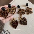 Acrylic Leopard Print Heart Flower Drop Earrings Maillard Style Silver Needle Statement Jewelry view 3