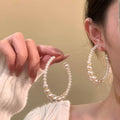 Faux Pearl Beaded Geometric C Shape Stud Earrings, French Retro Light Luxury Women's Jewelry view 2